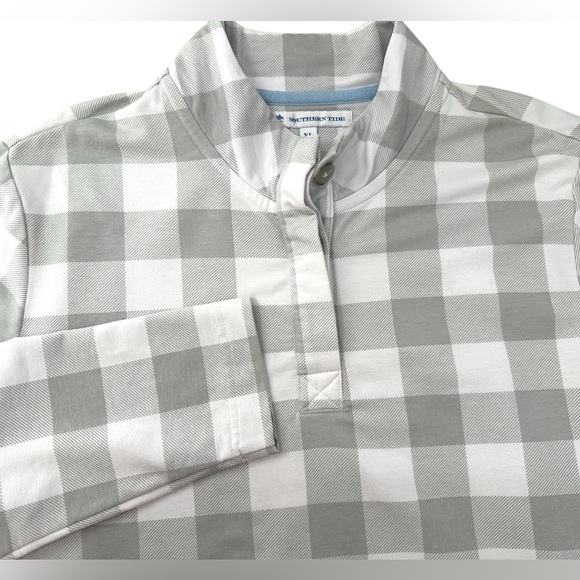 Southern Tide Women’s XL White & Gray Plaid 1/4 Button Front Fleece Pullover - Picture 4 of 11